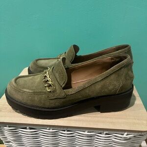 Sam Edelman Green and Gold Loafers with Suede Finish